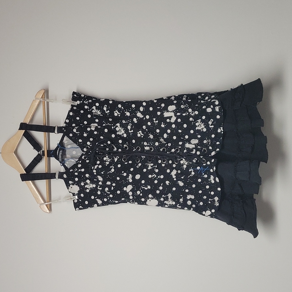 Lip service polka dot splatter Corset style dress with blue stitching large